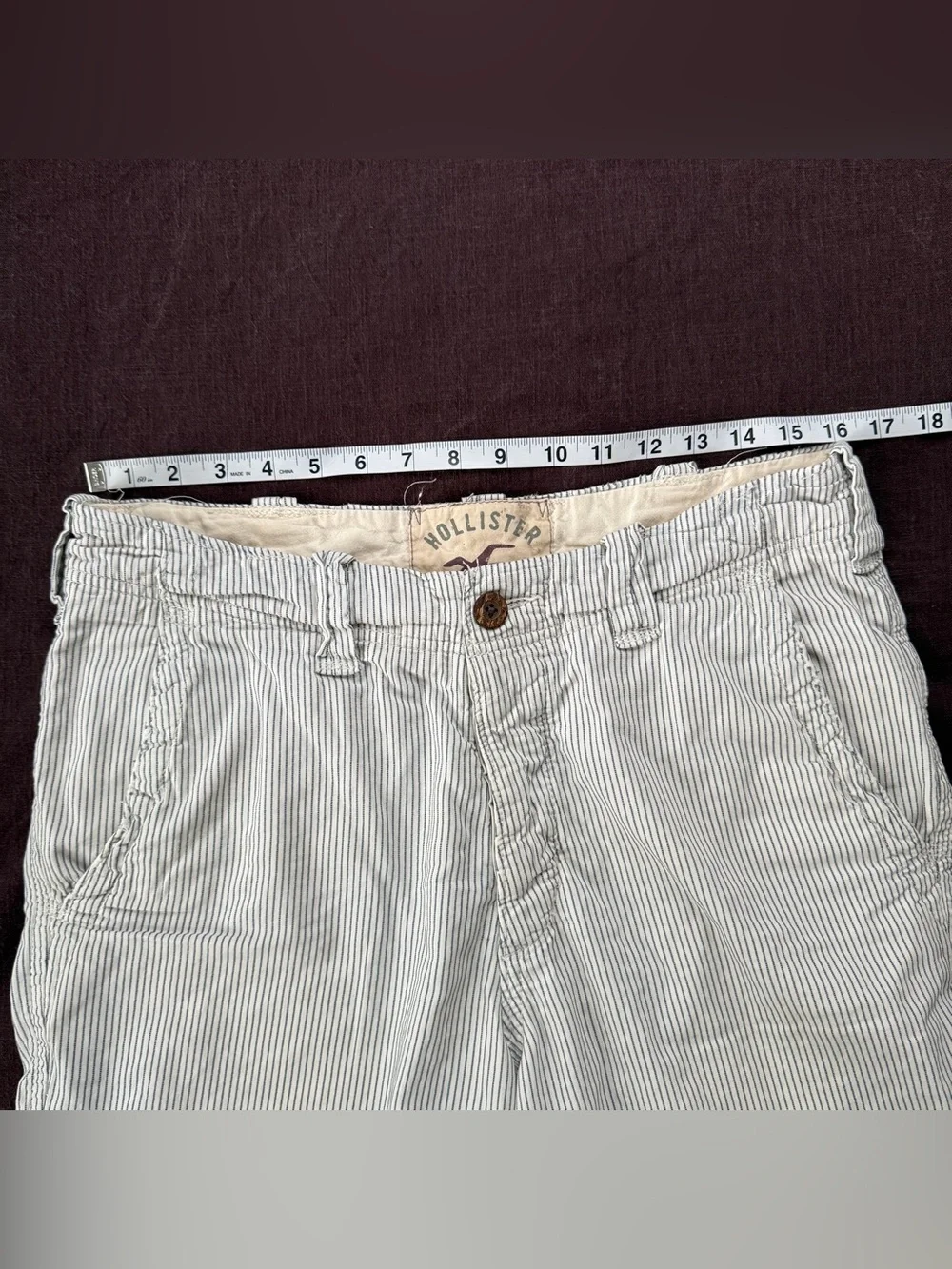 Y2K Hollister California Striped Chino Shorts Mens 31 Button Fly Preppy